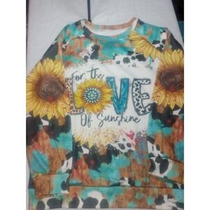 For The Love Of Sunshine All Over Graphic Crew neck Sweatshirt Medium Sunflower